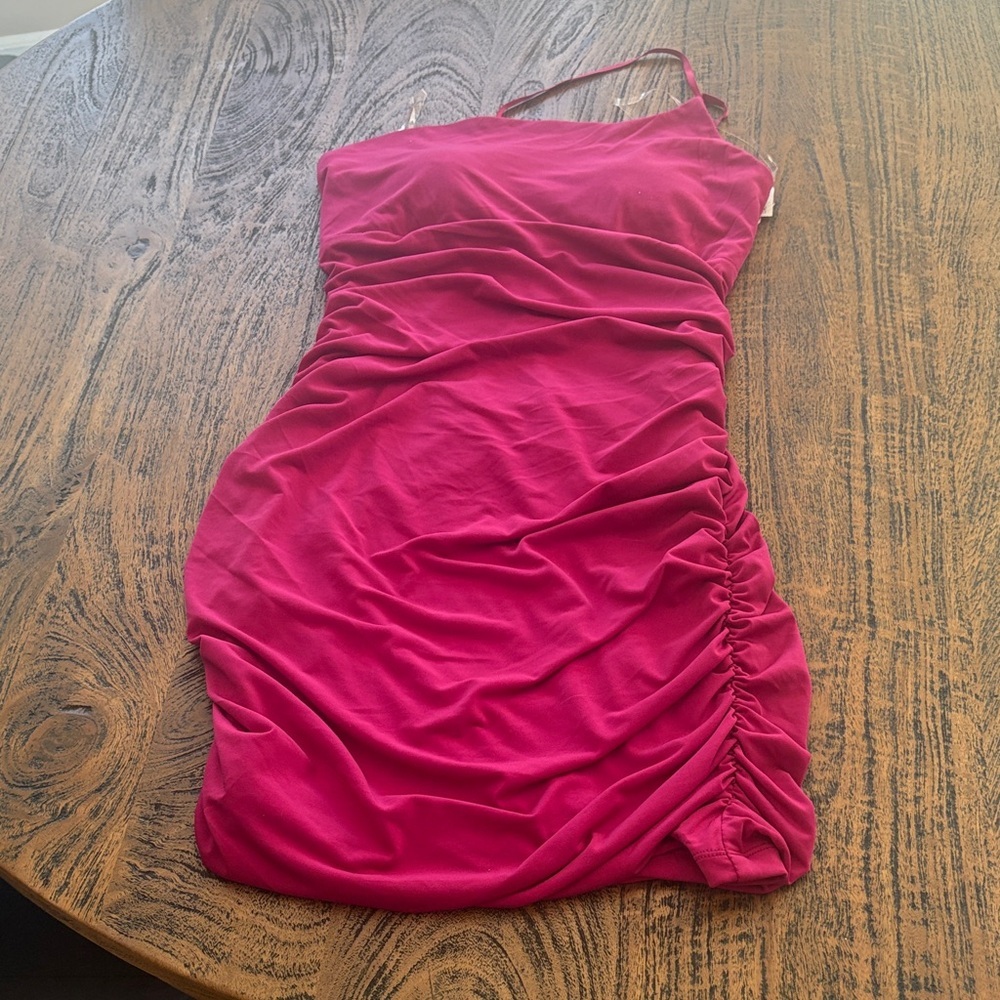 Emerald Sundae Fuchsia Ruched Mini Dress